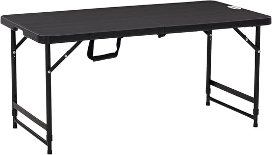 Outsunny 4 FT Folding Outdoor Dining Table for 4, Height Adjustable Rectangular Patio Table with HDPE Tabletop and Steel Frame, Dark Grey