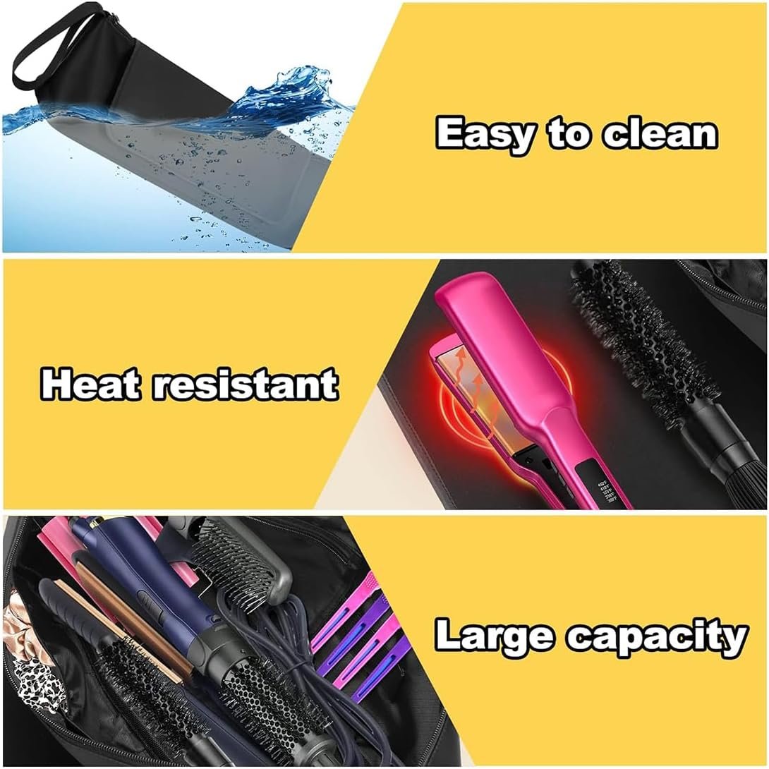 2 in 1 Hair Tools Case With Heat Resistant Mat, Large Travel Bag for Flat Irons, Straighteners, Curling Iron, Haircare Accessories