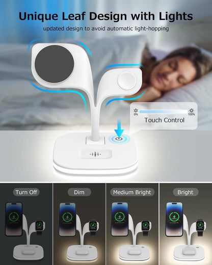 Magnetic Charging Station,3 in 1 Faster Mag-Safe Wireless Charger Stand for iPhone 14,13,12 Pro/Max/Mini/Plus, Apple Watch 8/7/6/SE/5/4/3/2 and Airpods 3/2/Pro/Pro 2 with LED and Adapter (White)