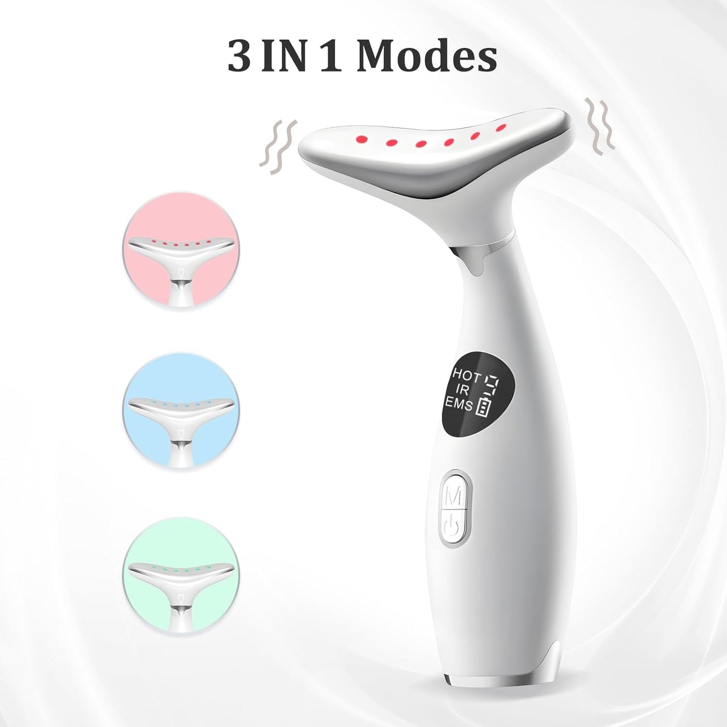 Aristorm Facial Massager for Face and Neck, 3 Color Modes Facial Massager Device，Neck Face Beauty Device with Vibrating, Warming Function ，at-Home Face Tool for Skin Care, Pearl White