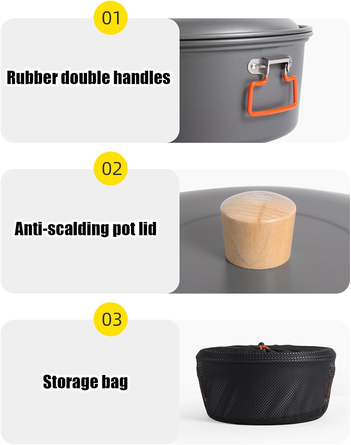 Camping Pot, Portable large Capacity Pan, Lightweight Boiling Steamer, Heat-Resistant Design, Durable Cookware Gear, Ideal for Backpacking, Hiking, Picnic, Outdoor Travel Cooking