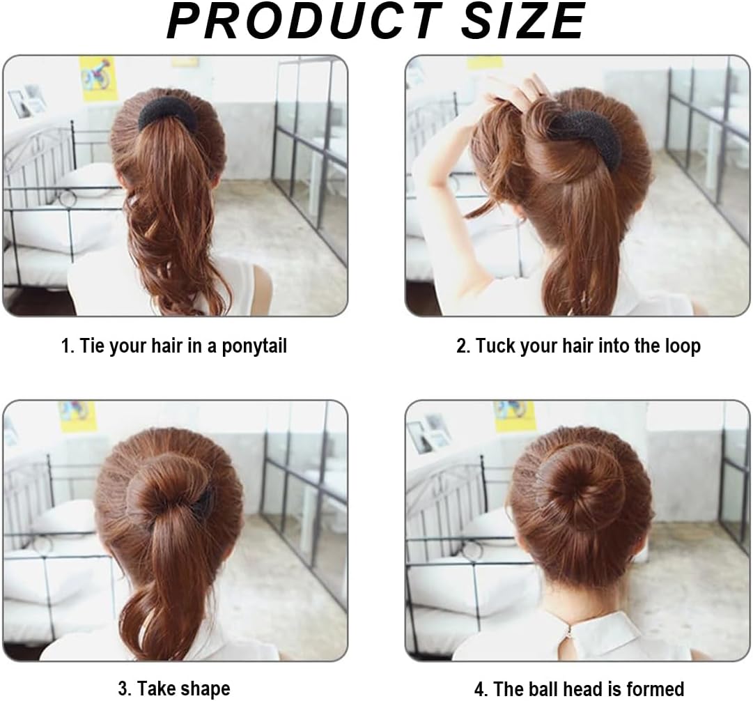 Duoleimi 4 Large Ponytail Pillows, Ponytail Maker Tool and Top Hairstyle Accessories, Hair Donut and Ponytail in Black, Brown and Creamy