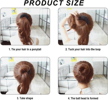 Duoleimi 4 Large Ponytail Pillows, Ponytail Maker Tool and Top Hairstyle Accessories, Hair Donut and Ponytail in Black, Brown and Creamy