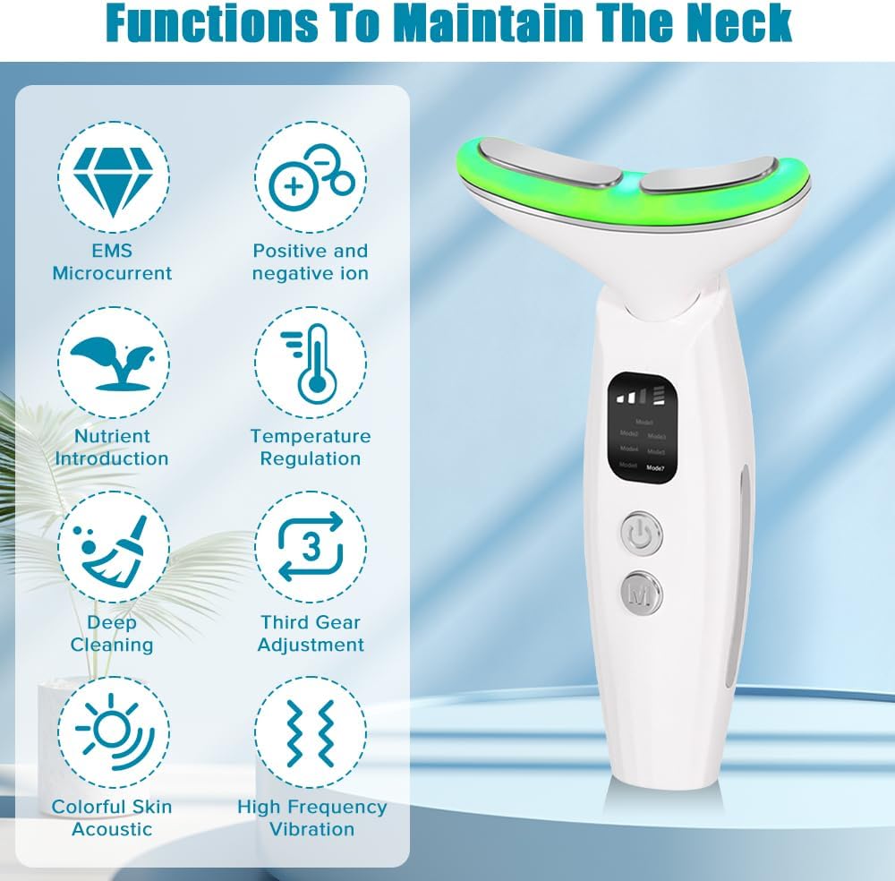 Yakiter Face Neck Massager, 7 in 1 Portable Neck Facial Beauty Device, Facial Neck Massager with 7 Modes for Skin Routine Care