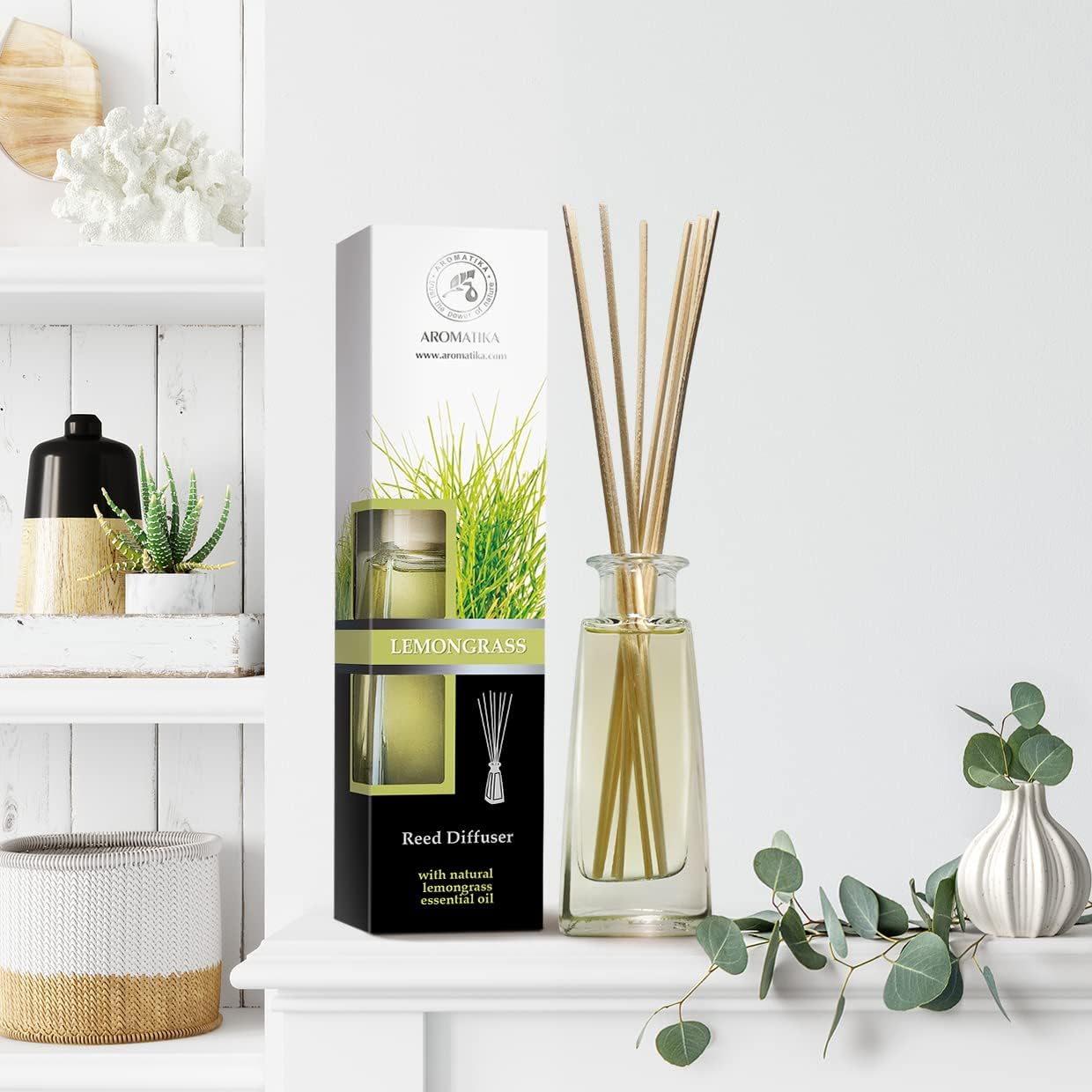 Reed Diffuser Lemongrass 100ml with Rattan Sticks - Room Diffuser - Home Fragrance - Aromatherapy Air Freshener - Scented Diffuser