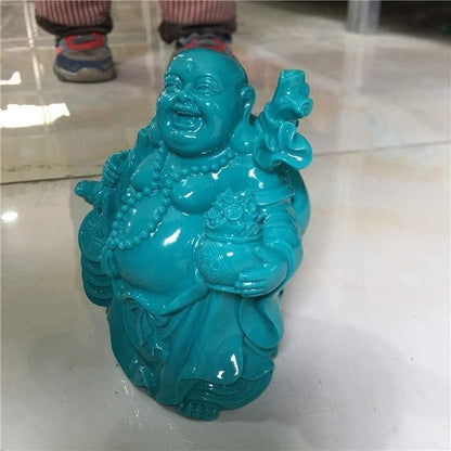 Feng Shui Cinese Statue di Buddha Che ridono, Sculture in Pietra Turchese Decor Figurine di prosperità Home Office Ricchezza Buona Fortuna 1016 Oggettistica per la casa Fiore all'occhiello