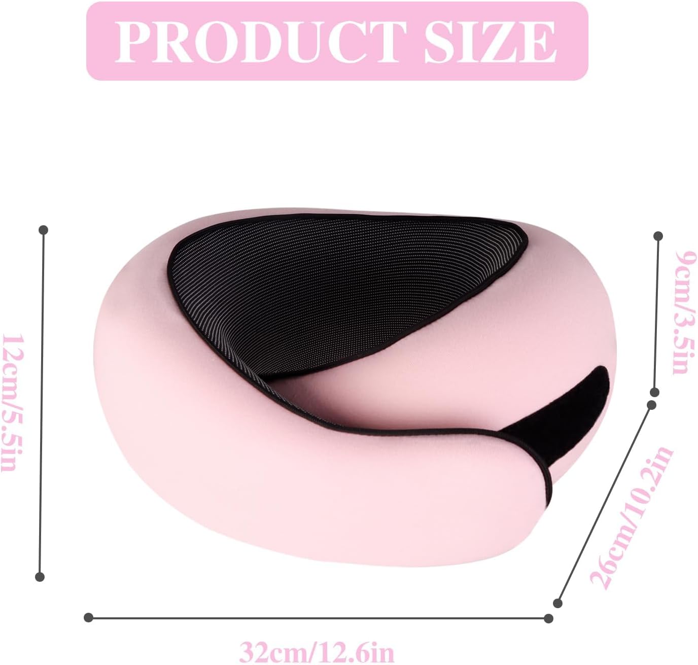 Neck Pillow Travel Pillows 100% Pure Memory Foam Neck Pillow, Comfortable & Breathable Cover, Airplane Travel Kit with 3D Contoured Eye Masks, Earplugs, for Airplane, Cars, Office Pillow (Pink)