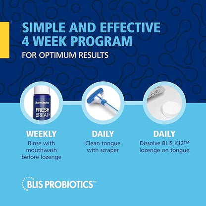 BLIS Probiotics Fresh Breath Kit with Potent BLIS K12 Oral Probiotics | Clinically Proven Bad Breath and Halitosis Treatment | Contains Mouthwash, Tongue Scraper and Lozenges - 4 Week Supply