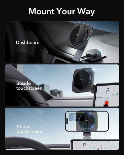 ESR for MagSafe Car Mount Charger, Foldable Dashboard Magnetic Wireless Car Charger for Tesla, for MagSafe Car Charger, Tesla Touchscreen Car Phone Holder for iPhone 16/15/14/13/12, S25,Strong Magnets