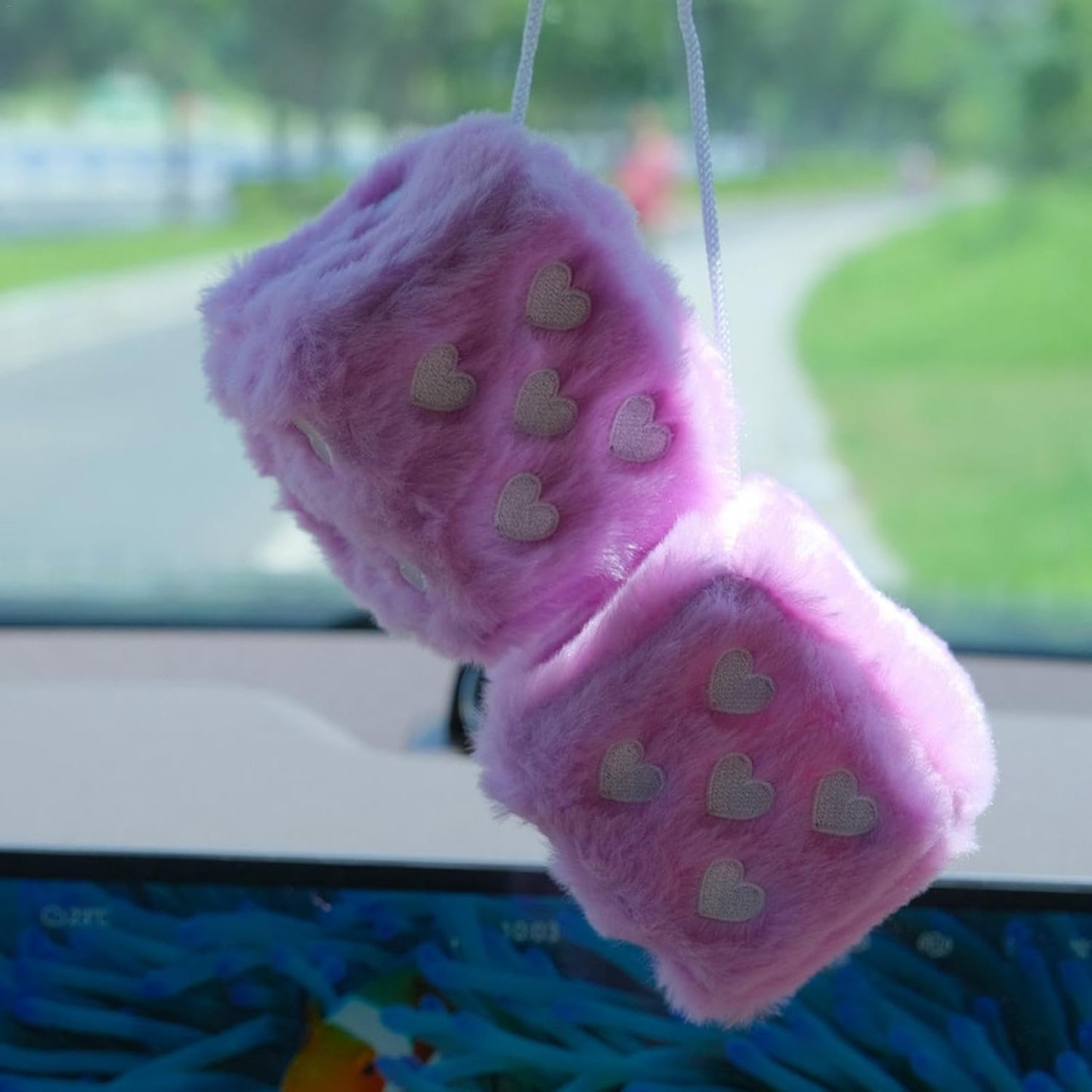 Car Interior Accessories Dice | 1 Pair Car Decorative Dice Pendant - Auto Plush Soft Dice Heart Embroidery Design for Door Handle Wall Decor