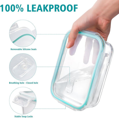 Feshory 5 Pack 1040ml(35oz) Airtight Glass Food Storage Containers with Plastic Lids - Glass Meal Prep Food Containers, Lunch Box for Kitchen Storage & Organisation