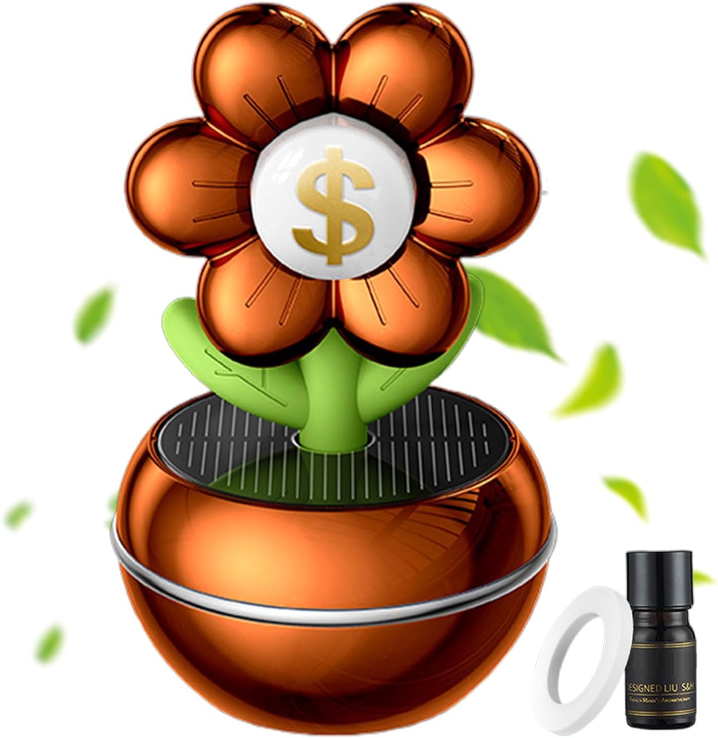 Car Solar Air Freshener, Solar Powered Rotating Car Fragrance Diffuser, Flower Design 360 Degree Rotation Aromatherapy Air Purifier, Ideal for Adults Vehicle Interior
