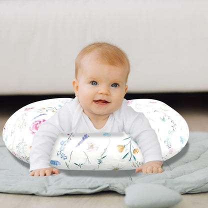 Nursing Pillow Cover Breastfeeding Pillow Slipcover for Moms Soft Breathable Organic Knit Fabric Newborn Infant Feeding Pillow Covers for Baby Girl Boy, Floral