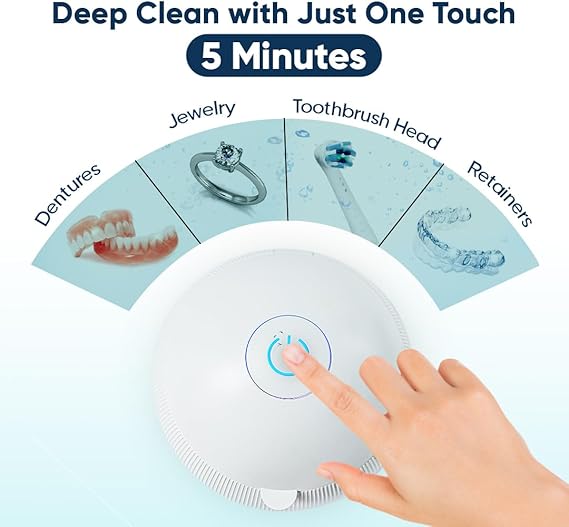 Swissklip ShinePod Ultrasonic Dental Cleaning Pod | Ultrasonic Retainer Cleaner Machine | Mouth Guard Cleaner| Night Guard Cleaner| Aligner Cleaner | Denture Cleaner - White