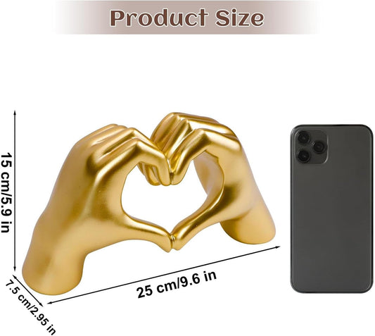 Gold Heart Hands Sculpture Gesture Decoration,Love Finger Sculpture Wedding Decoration, Small Ornament in Coffee Table, Office and Bedroom Home Decoration, Modern Art Aesthetic Sculpture (Gold)