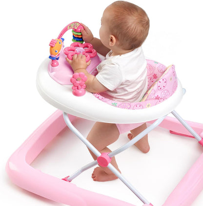 Bright Starts, June Berry Folding Baby Walker – Removable Electronic Play Station with Lights and Melodies, Height Adjustable, Easy Storage, Pink, from 6 Months+