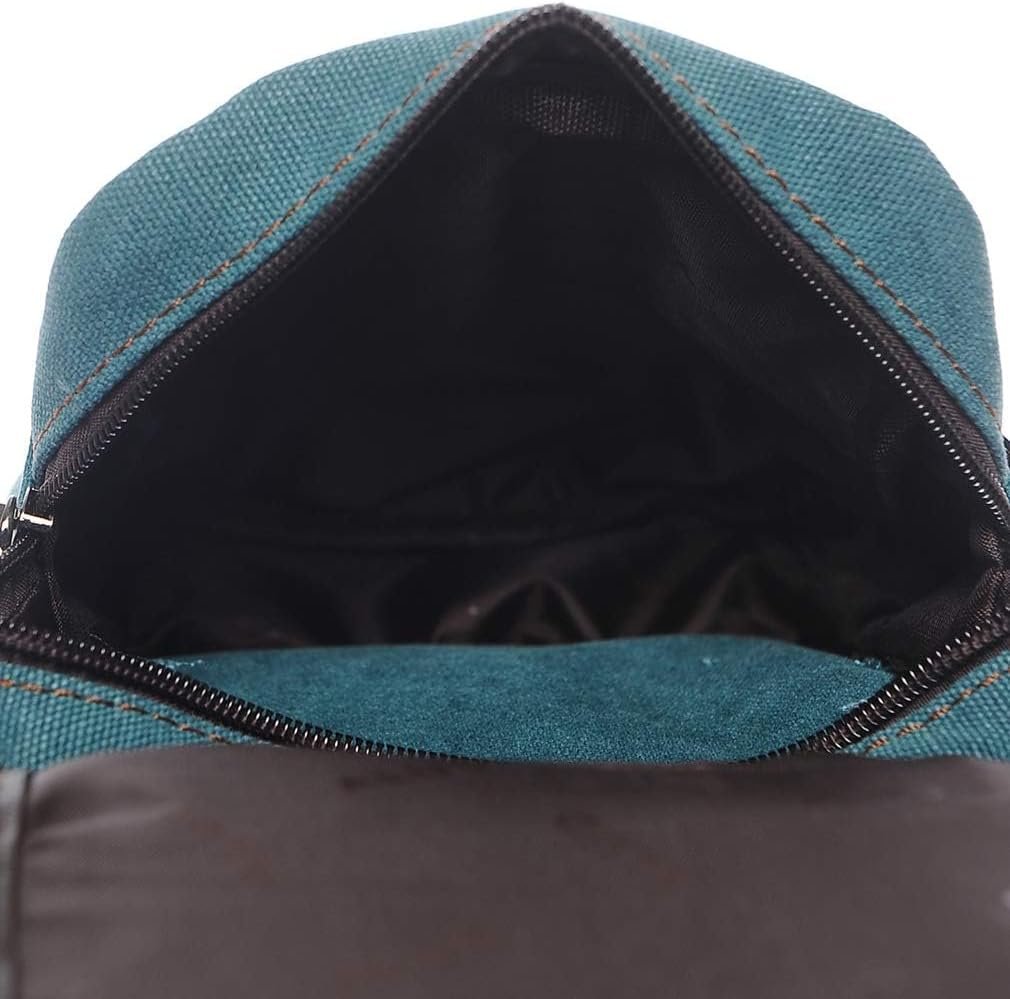 Hebetag Canvas Waist Pack - Brown Cotton Canvas - 5.9" x 2.3" x 10.2" - 405g - 3 Pockets - Water Resistant - Buckle Closure