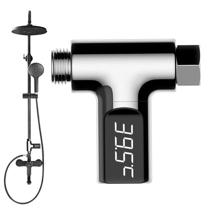 Shower Temperature Indicator, Led Digital Display, 3.19x3.17x1.18 Inches Compact Large Screen, Bath Temperature Monitor for Bathroom Safety Tool, Bathtub Use, Black