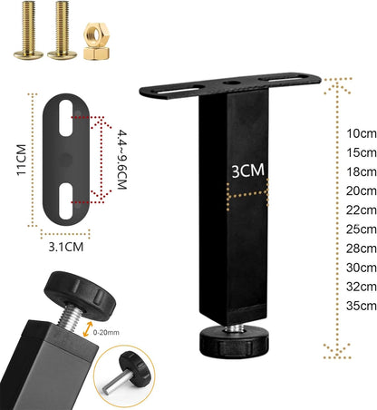 DJCYGG Set of 4 Adjustable Feet for Bed, T-Shaped Furniture Legs, Under the Bed Support Legs, Slatted Foot for Bed Table Sofas, with Screws (Black, 28 cm)