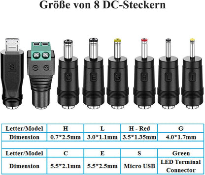 Universal AC/DC Power Adapter, PChero 24W Switching Power Supply with 8 DC Plugs, Including Micro USB Connector for 3/4.5/5/6/7.5/9/12V Home Electronics – 2000 mA Max.