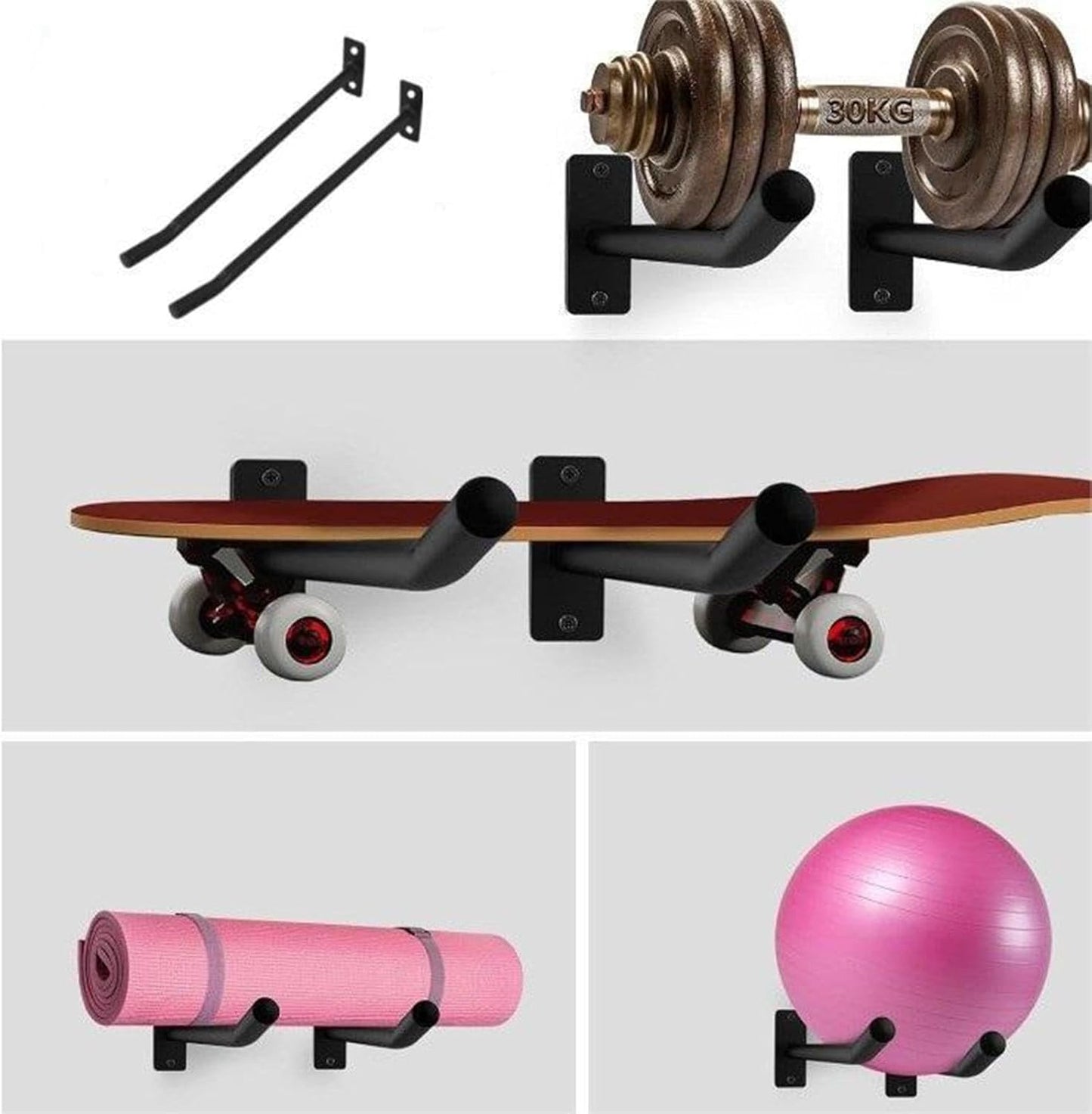 Exercise Ball Holder, 15.35x1.57x3.94in Exercise Ball Holder Wall Mount, Black Yoga Ball Stand, 2X Heavy Duty Home Gym Accessories, Fitness Equipment Storage Organizer for Gyms, Studios, Home Gyms
