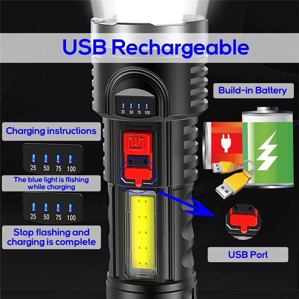 Super Bright 1000000lm Torch 6 Led Flashlight USB Rechargeable Tactical Light (1PCS)