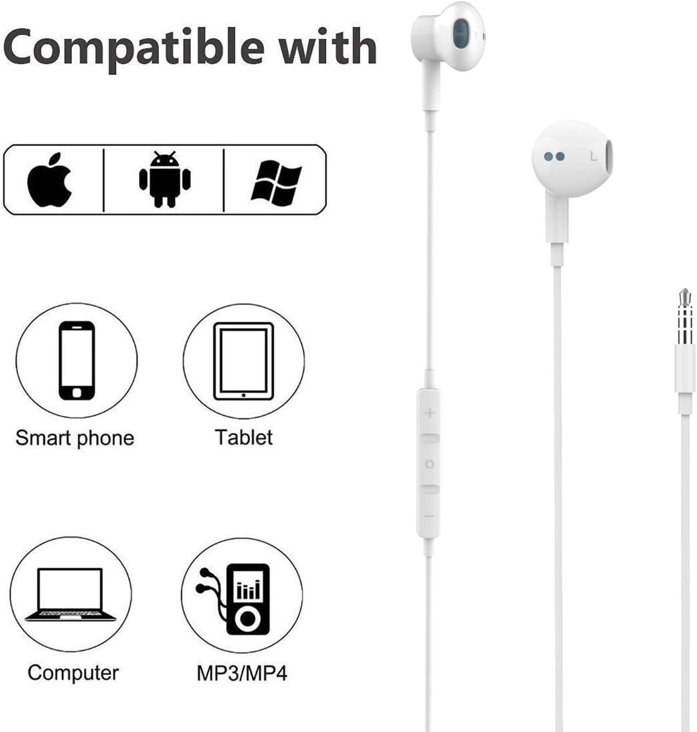 Hi-Res Extra Bass Earbuds Noise Isolating in-Ear Headphones Wired Earbuds with Microphone for iPhone, iPod, iPad, MP3, Huawei, Samsung, Lightweight Earphones with Volume Control 3.5mm Jack Headphones