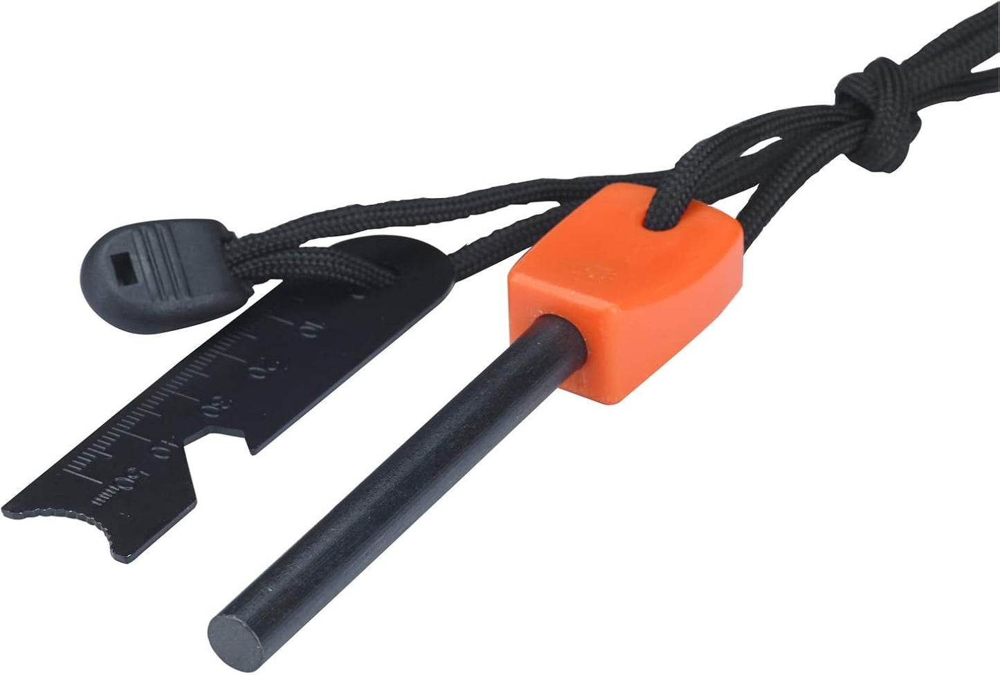 FOSTAR Ferrocerium Alloy Rod Fire Starter 5/16 Inch Thick Waterproof Fire Steel Bushcraft Ferro Rod with Easy Grip Handle Multi-Tool Striker and Necklace Paracord Lanyard (2PCS Black and Orange)