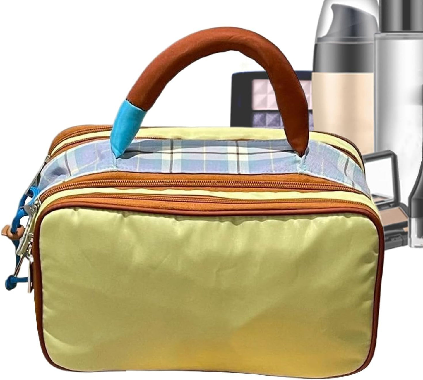 Airport Carry Pouch - Travel Size Toiletries Bag, Zippered Cosmetic Kit, Large Plaid Grooming Kit Organizer | Stadium-Approved Travel Hygiene Pouch for Festival, Concert, Airplane, Vacation, Work