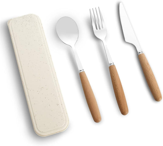 HMDZMR Reusable Travel Utensils with Case, 4pcs Portable Cutlery Set, Knives Fork and Spoon Set for Lunch Box, Portable Silverware Set for Travel Camping Picnic Hiking Office