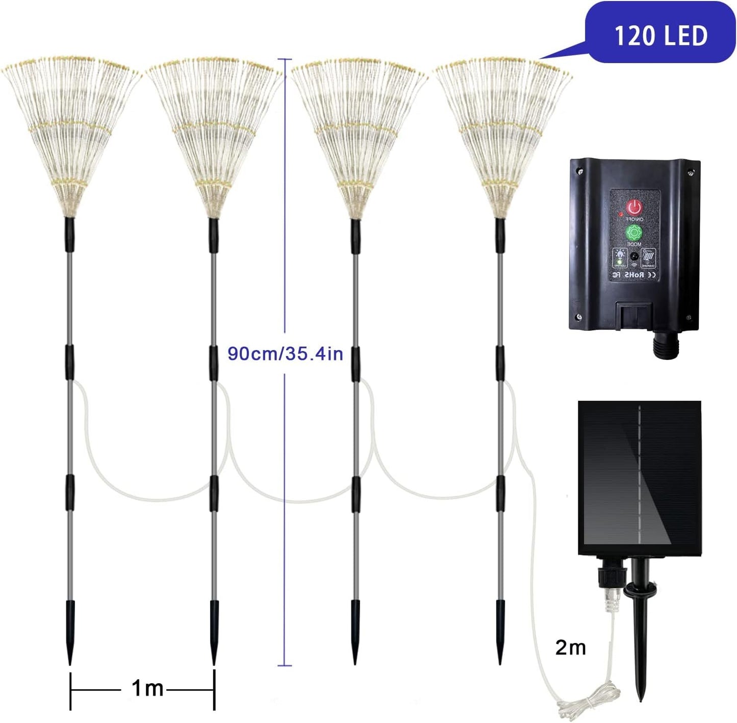 Solar Lights Outdoor, 4 Pack 120 LED Waterproof Solar Firework Lights are 8 Modes Decorative Sparkles Stake Landscape Light, Garden Copper Wire Firework Lamp for Backyard Lawn Patio Decor(Cool White)
