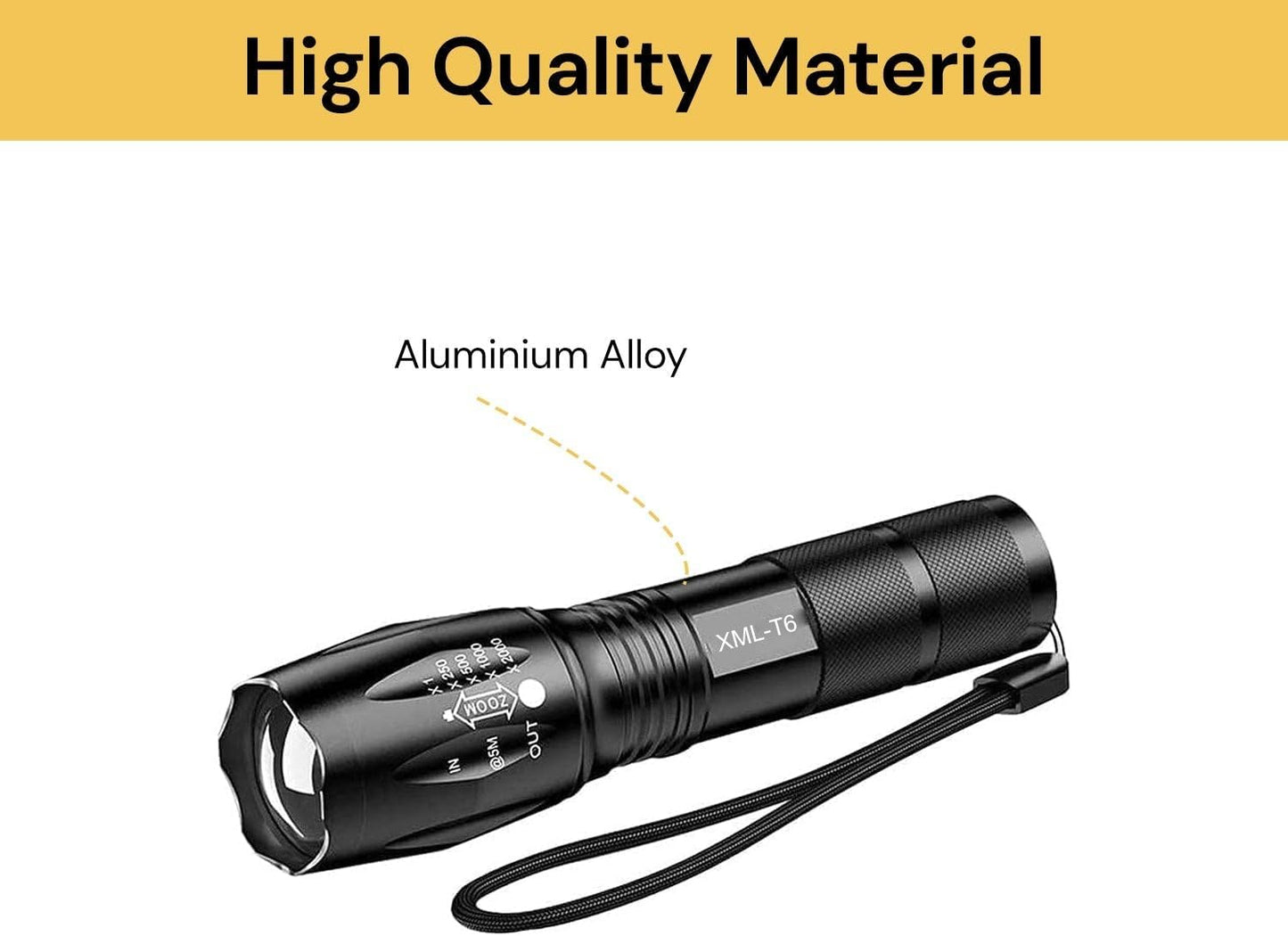 EZONEDEAL Rechargeable Flashlights High Lumens, Bright Led Torch Flash Light XML T6, Tactical Flashlight Zoomable 5 Lighting Mode Handheld Torches, Rechargeable Torch Light for Outdoor Indoor Camping