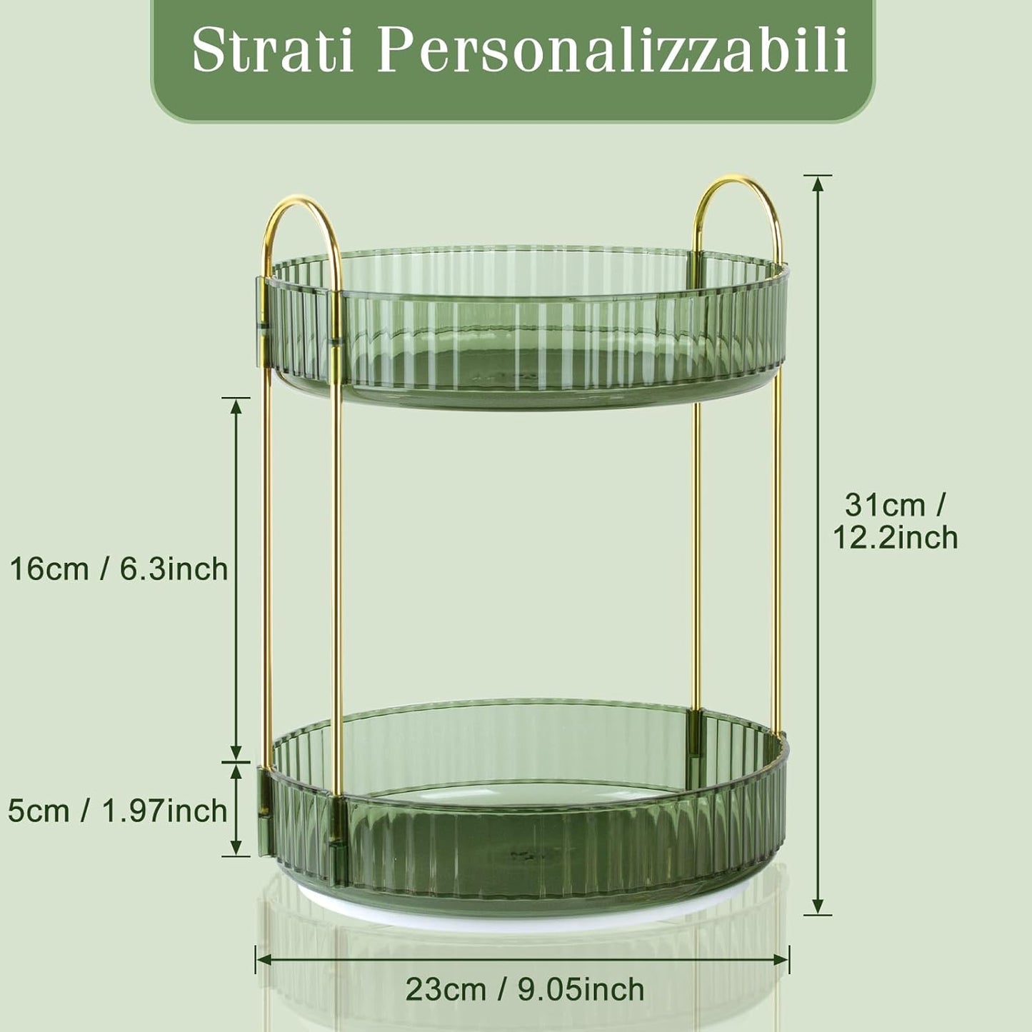 Boxalls 360° Rotating Makeup Organizer, Large Capacity Makeup Organizer, Bathroom Makeup Organizer, Desktop Makeup Storage Box Cream Display (2 Tiers, Green)