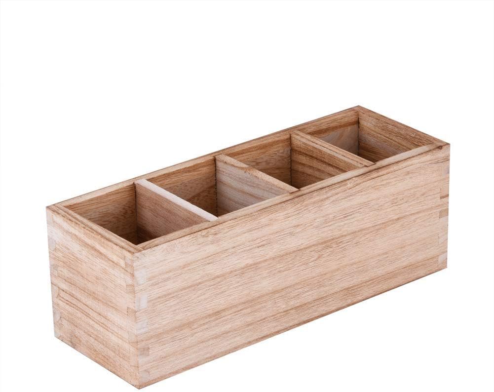 Kitchen Cutlery Holder with 4 Compartments, Wood Utensil Organizer Stand, Silverware Storage Kitchen Flatware Caddy for countertop