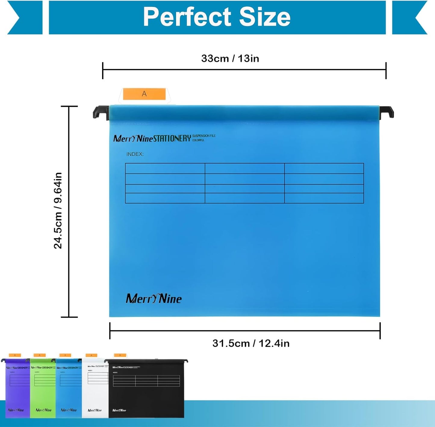 MerryNine A4 Suspension Files, 15PCS Polypropylene Filing Cabinet Suspension Files with Tabs and Card Inserts for School Home Work Office Organization
