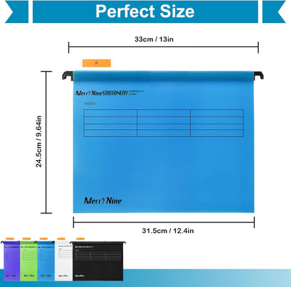 MerryNine A4 Suspension Files, 15PCS Polypropylene Filing Cabinet Suspension Files with Tabs and Card Inserts for School Home Work Office Organization