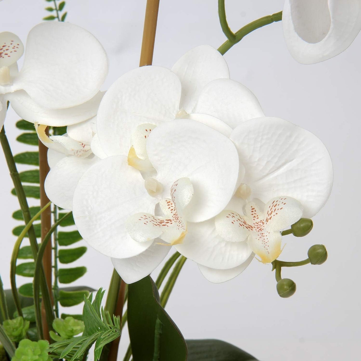 Orchids Artificial Flowers 15" Large Fake Orchid White Phalaenopsis Orchid Flower Arrangements with Ceramic Vase Faux Orchid for Home Bathroom Table Centerpiece Office Wedding Decor