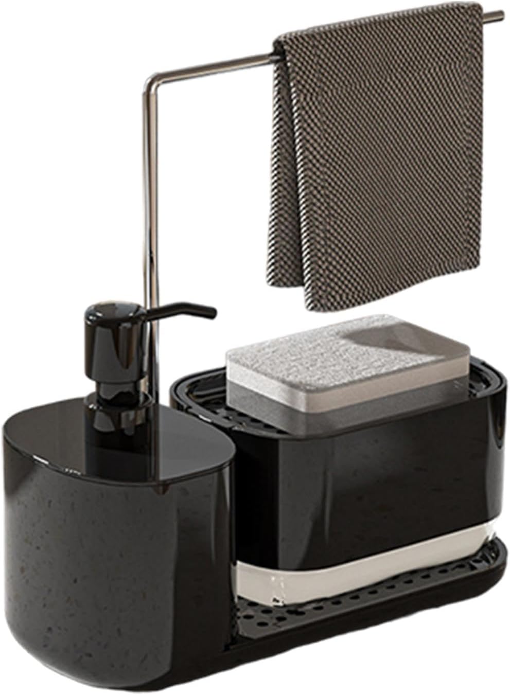 Générique Kitchen Caddy Organizer, Bathroom Soap Dish and Shower Gel Dispenser Bottle, Multi-Functional Sink Caddy Organizer for Dishcloth, Sponge, and Cleaning Essentials, (White, Black)