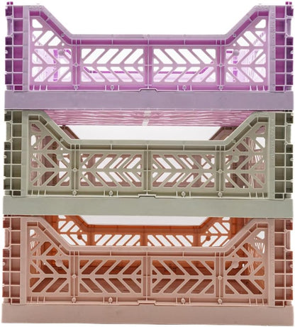 Collapsible Storage Box, Foldable Crate Organizer Bin with Handle, Stackable Crates for Home Organization (Lilac-LightGray-Peach, 14L - 3 Pack)