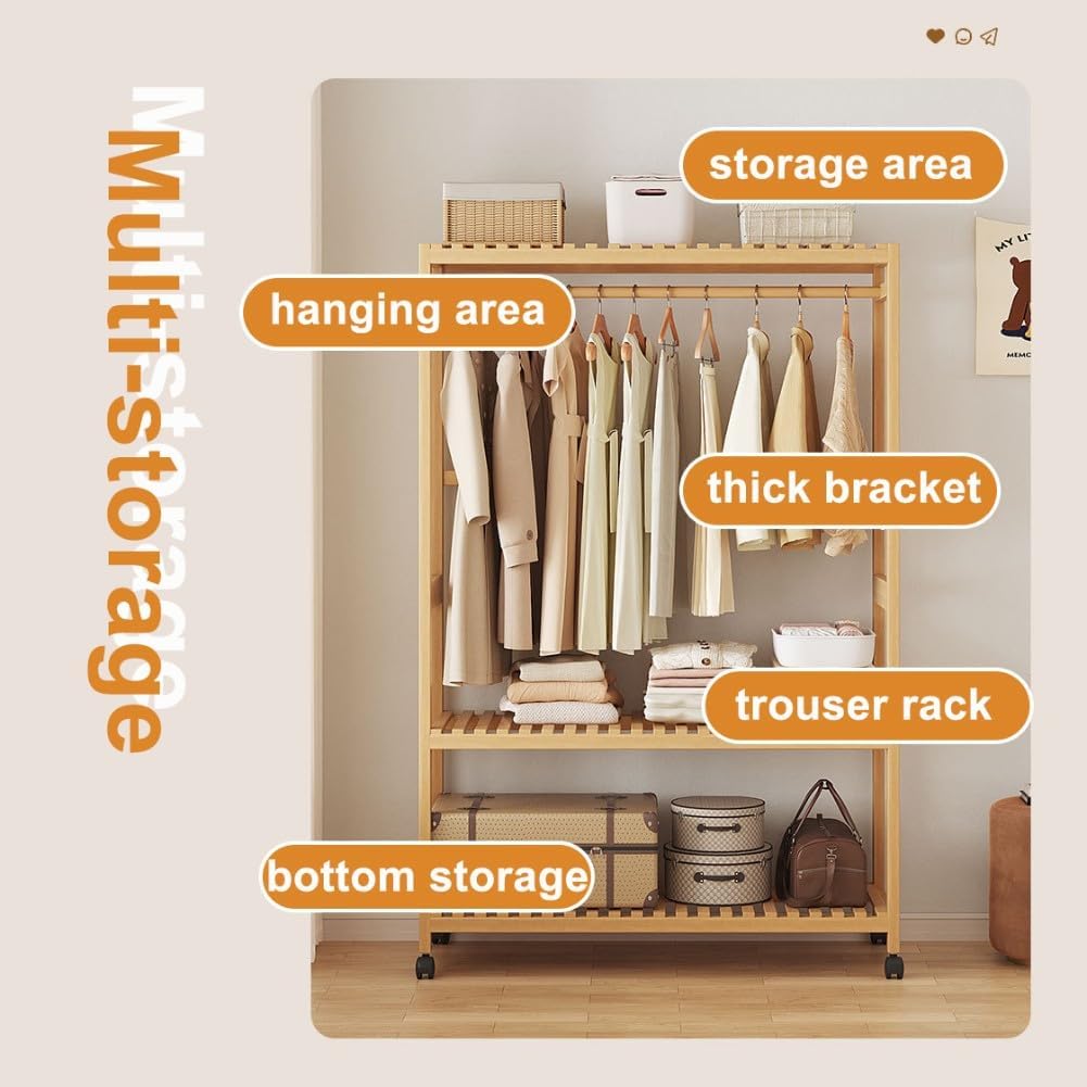 Generico Appendiabiti Mobile in bambù con vano portascarpe, Robusto Appendiabiti in Legno a 2 Livelli, Facile da Montare, per Camera da Letto e Soggiorno - Organizer Elegante e Funzionale
