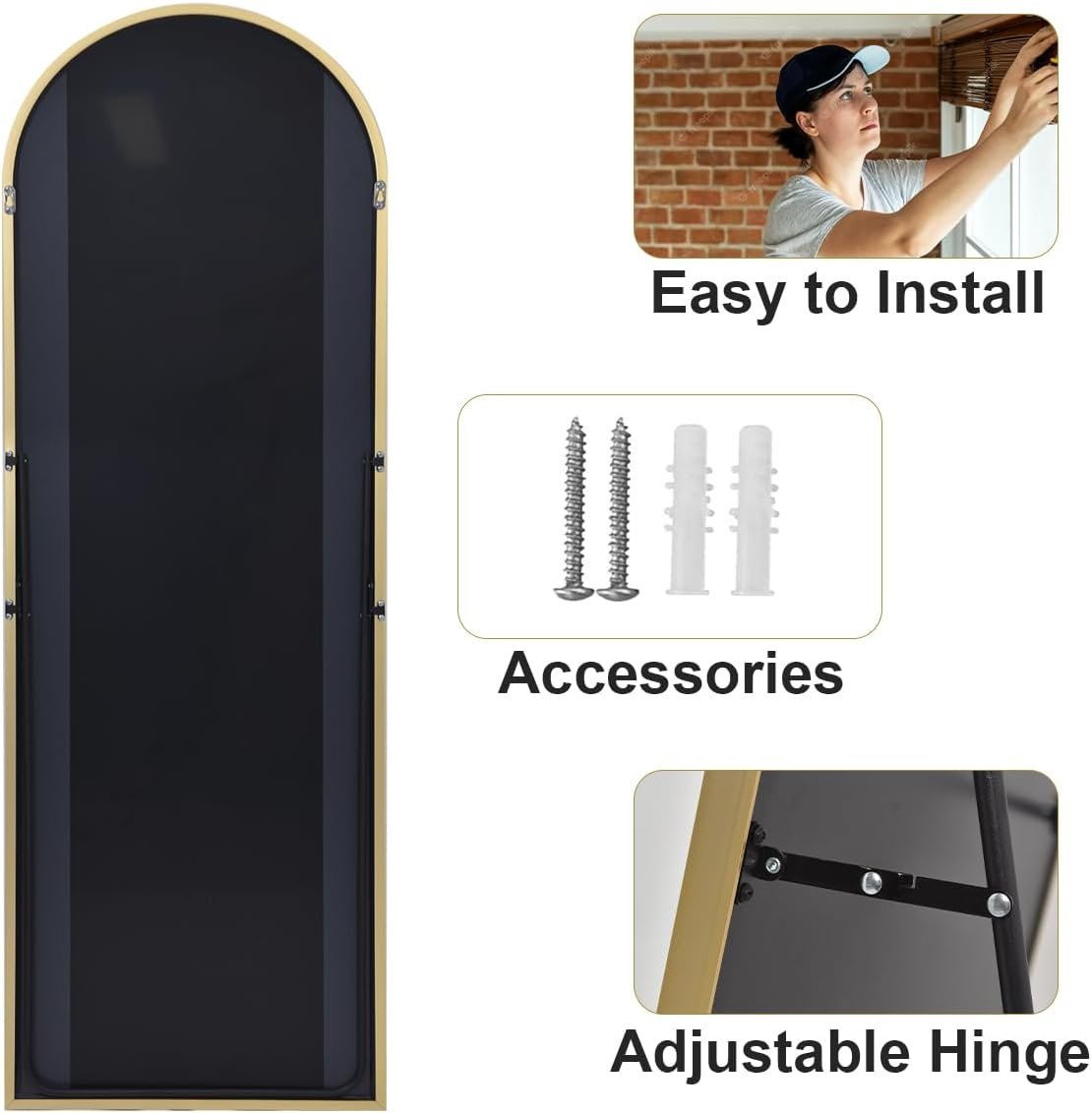 HARRITPURE 64"x21" Arched Full Length Mirror Free Standing Leaning Mirror Hanging Mounted Mirror Aluminum Frame Modern Simple Home Decor for Living Room Bedroom Cloakroom, Gold