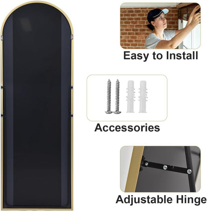 HARRITPURE 64"x21" Arched Full Length Mirror Free Standing Leaning Mirror Hanging Mounted Mirror Aluminum Frame Modern Simple Home Decor for Living Room Bedroom Cloakroom, Gold