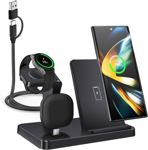 PDKUAI Wireless Charger for Samsung,3 in 1 Wireless Charging Station for Samsung Galaxy S25/S24/S23/Z Fold/Flip,Fast Phone Watch Charger Dock Stand for Galaxy Watch Ultra/7/6/5,Galaxy Buds
