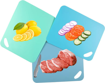 Plastic Flexible Cutting Mats for Kitchen, 3pcs Color Coded Chopping Board Set, Cutting Board Sheet for Kitchen Cooking, Dishwasher Safe（13x10.6"）