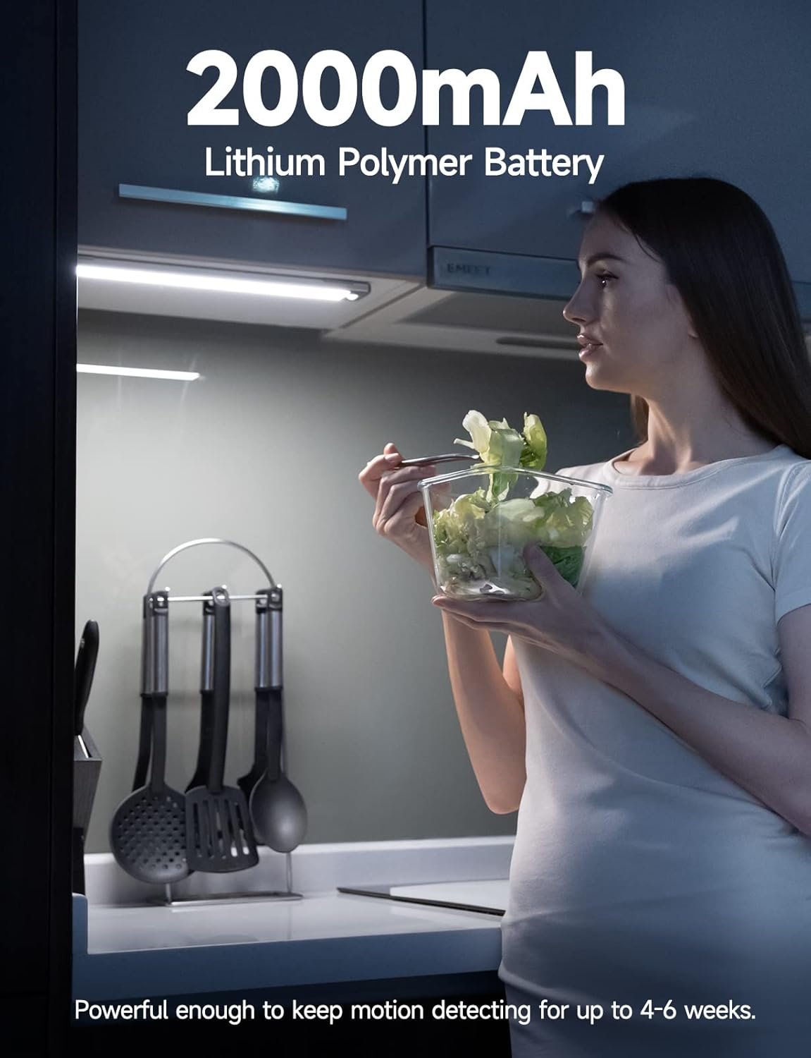 Under Cabinet Lights, Rechargeable battery operated lighting with 40 LED, Wireless Motion Sensor Light indoor (8000K), 4 Modes Night Light, Stick-On Magnetic Closet Lights for Kitchen, Hallway(2 Pack)