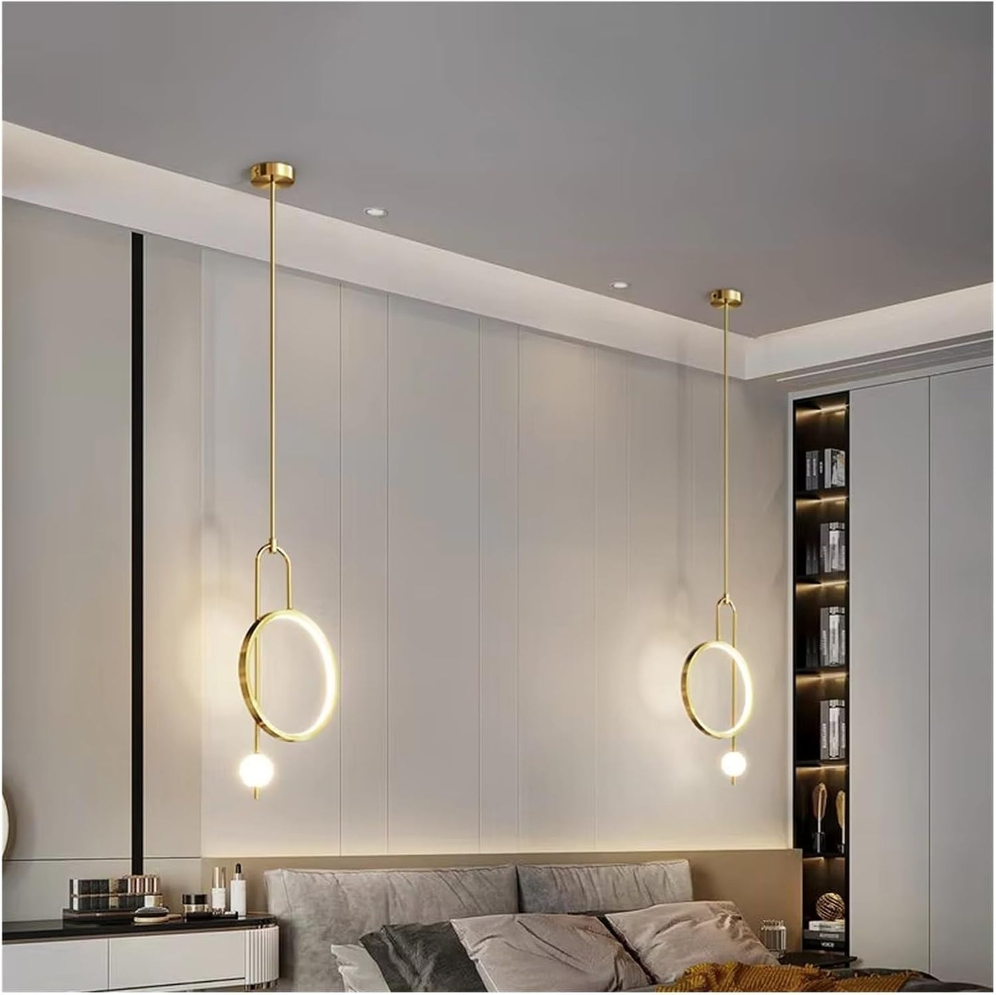 Generico LED Ring Pendant Light For Bedroom Bedside Warm Light Living Room Entrance Ceiling Hanging Lamp Decoration Lighting Bathroom Modern Lights