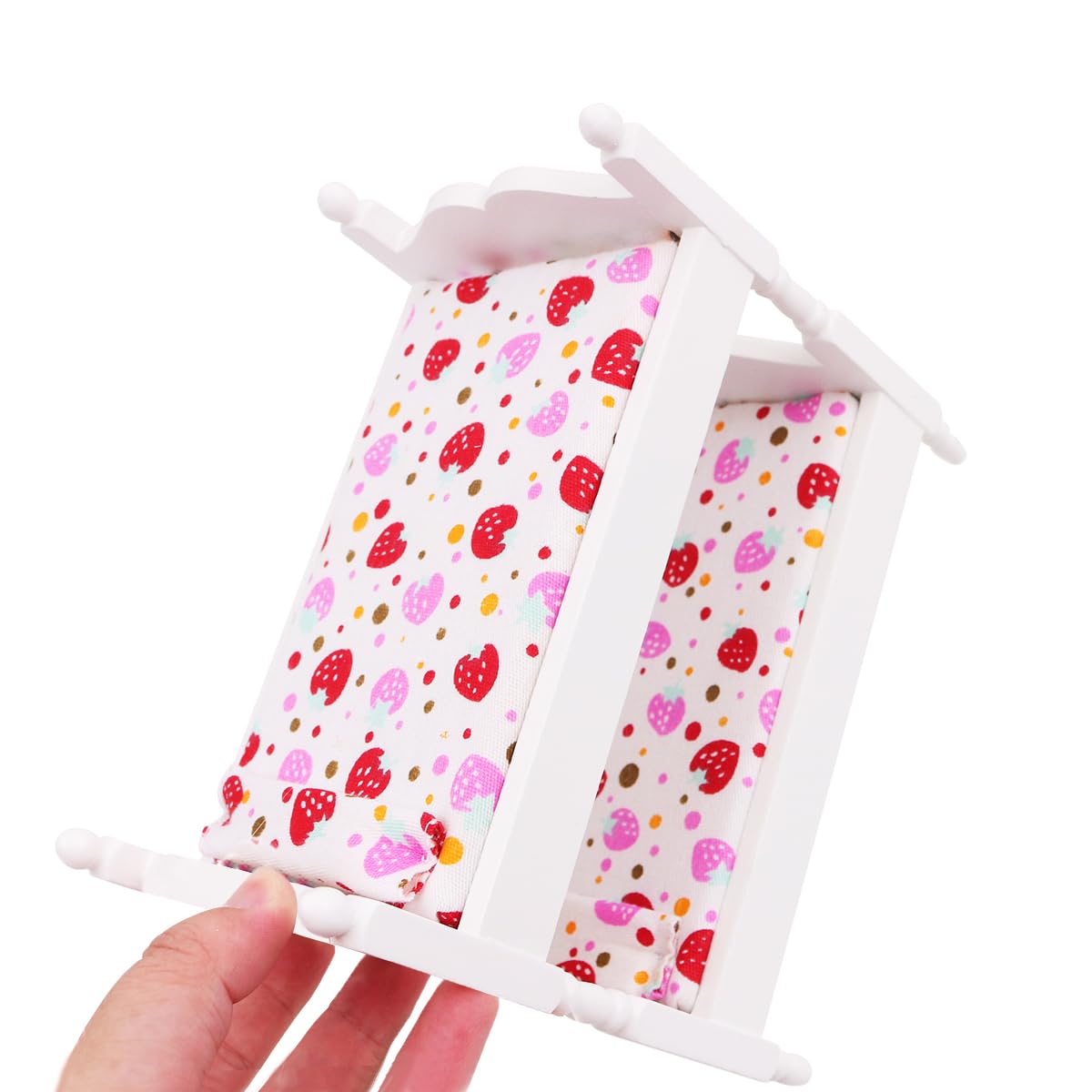 WANGCL Doll Bed 1/12 Miniature Bunk Bed Wooden Dollhouse Furniture for Barbie Dolls Bed Decoration - Strawberry Pattern