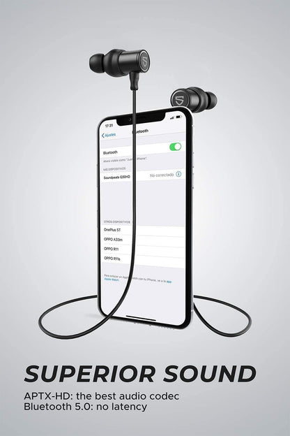 SoundPEATS Q30 HD+ Bluetooth Headphones in-Ear Stereo Wireless 5.2 Magnetic Earphones IPX5 Sweatproof Earbuds with Mic for Sports, Immersive Bass, 10mm Drivers, aptX-HD, 12 Hours Playtime, Type C