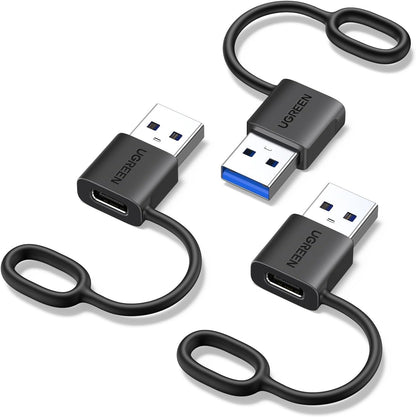 UGREEN USB 3.0 to USB C Adapter 3 Pack, 10Gbps USB C Female to USB Male Adapter Type C Car Charger Converter for iPhone 16 15 Pro Max, Galaxy S24 S23, Pad Air Mini, Car Play, Black