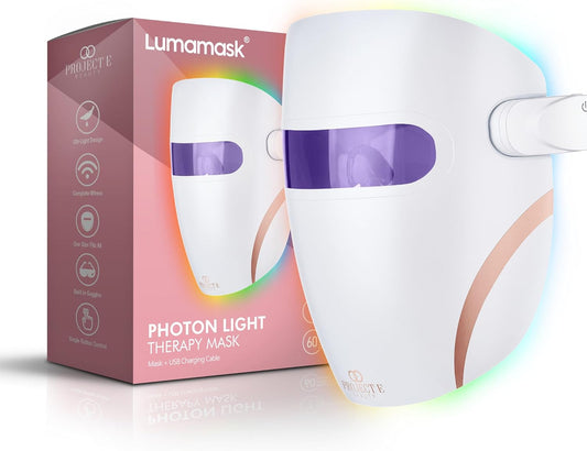 Lumamask LED Light Therapy by Project E Beauty | 7 LED Colors | Anti-Aging & Anti-Blemish Skincare | Reduce Fine Lines & Wrinkles | Remove Dark Spots | Skin Tightening | Lightweight & Wireless